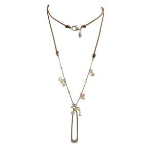 Silpada Sterling Silver Leather Pearl Charm Pendant Necklace, 20" Long